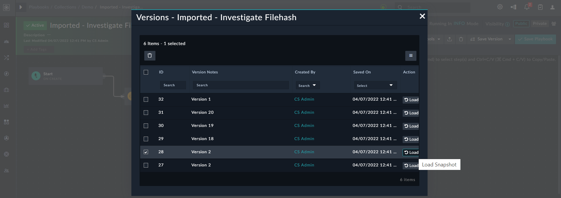 Save Version - View Saved Versions
