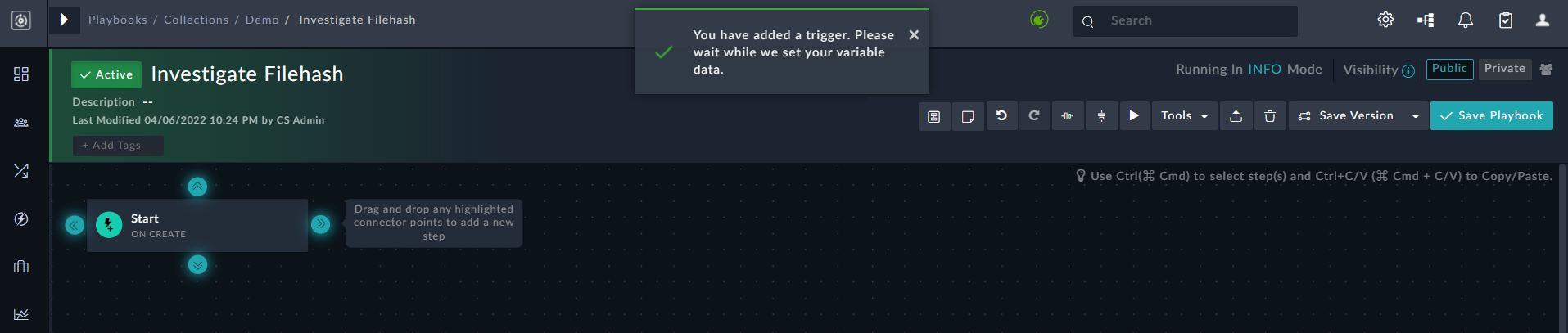 Connecting a step to the trigger step