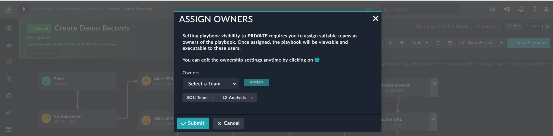 Playbook Designer - Ownership Dialog: Removing teams