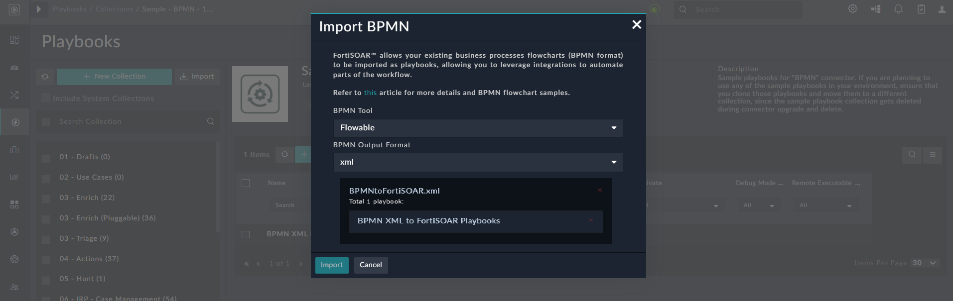Import BPMN dialog