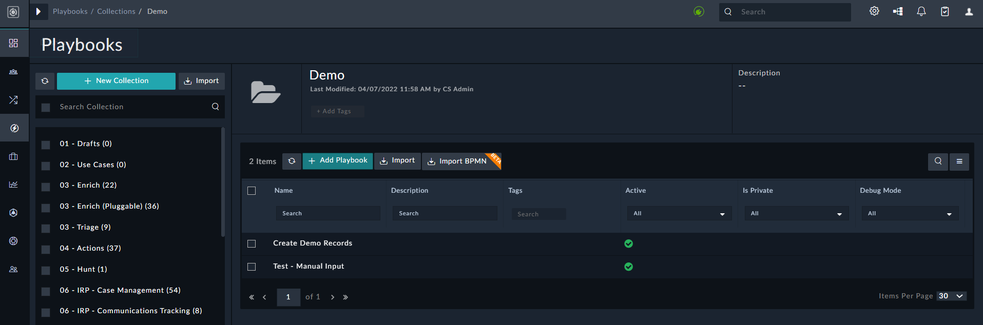 Playbook Listing page