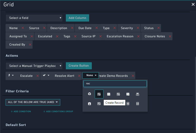 Actions- Filter Icon list