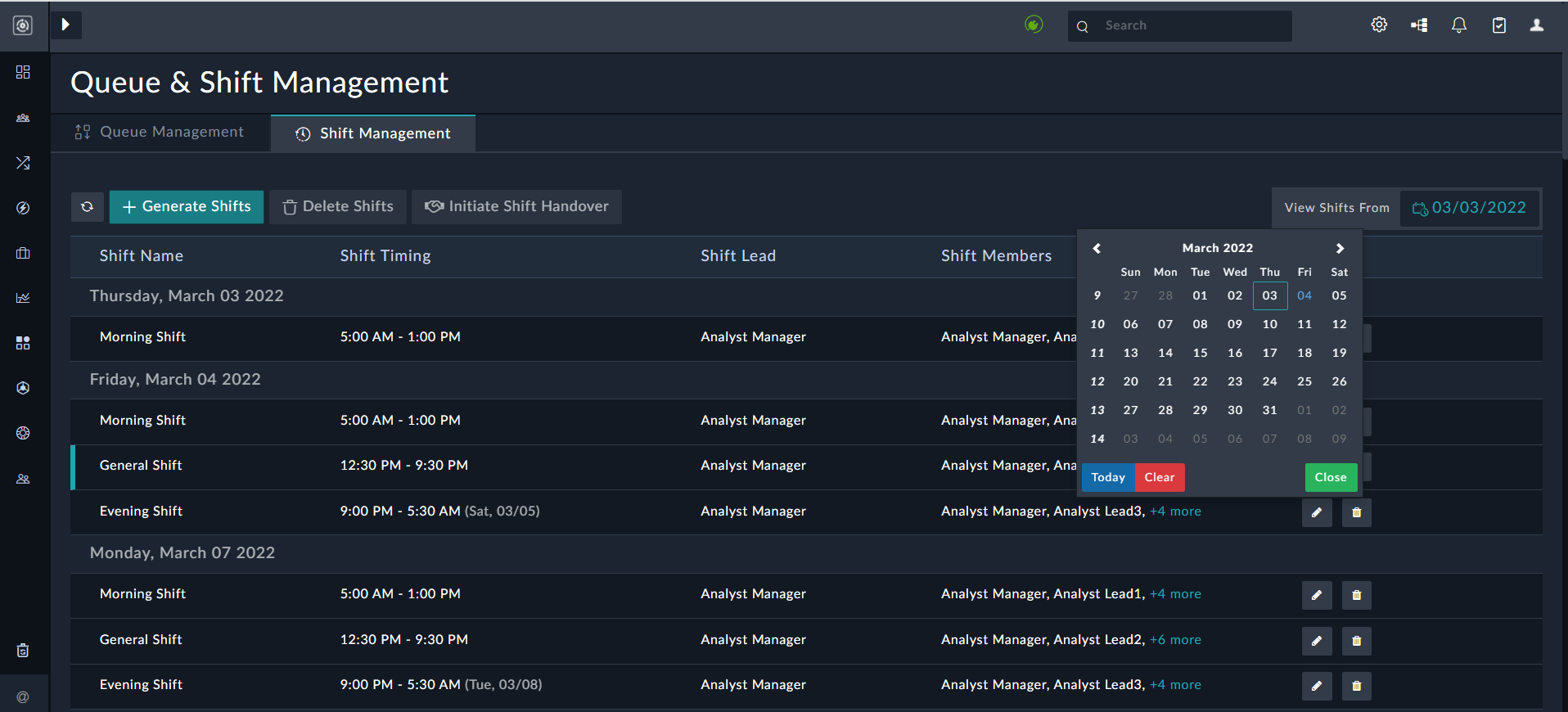 Shift Management Page-Shift Roster