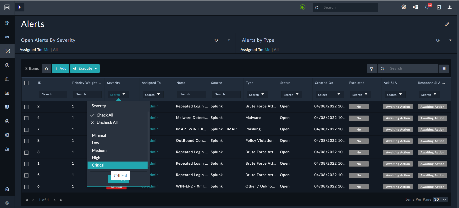 Filtering Records based on Severity set as 'Critical'