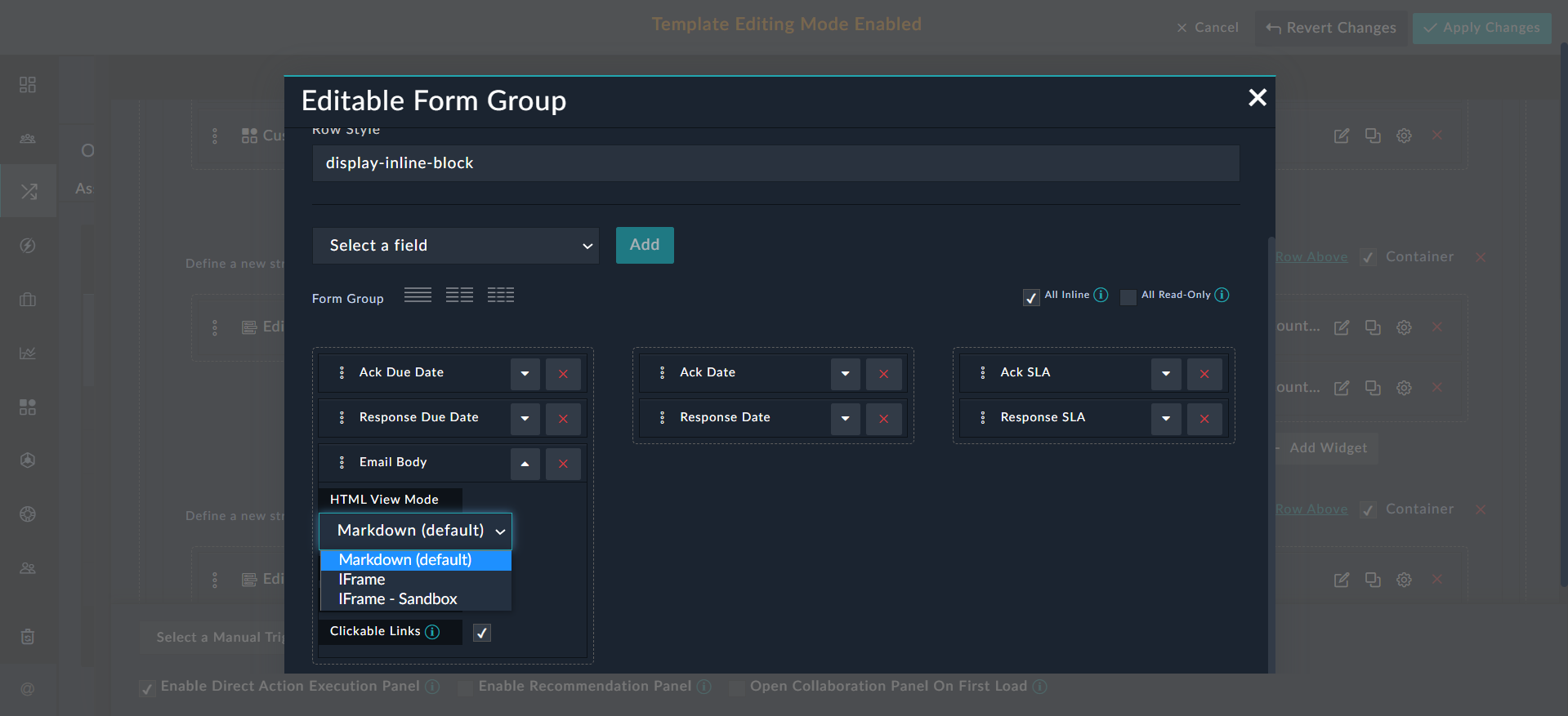 Editable Form Group - Rich Text (Markdown) field options