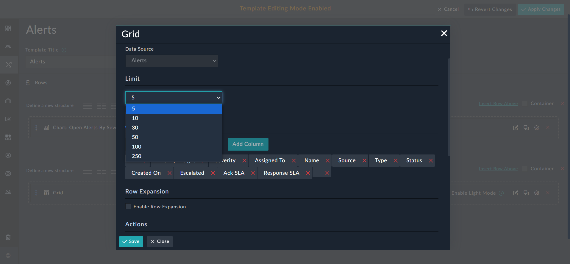 Limit option for grids on module list view