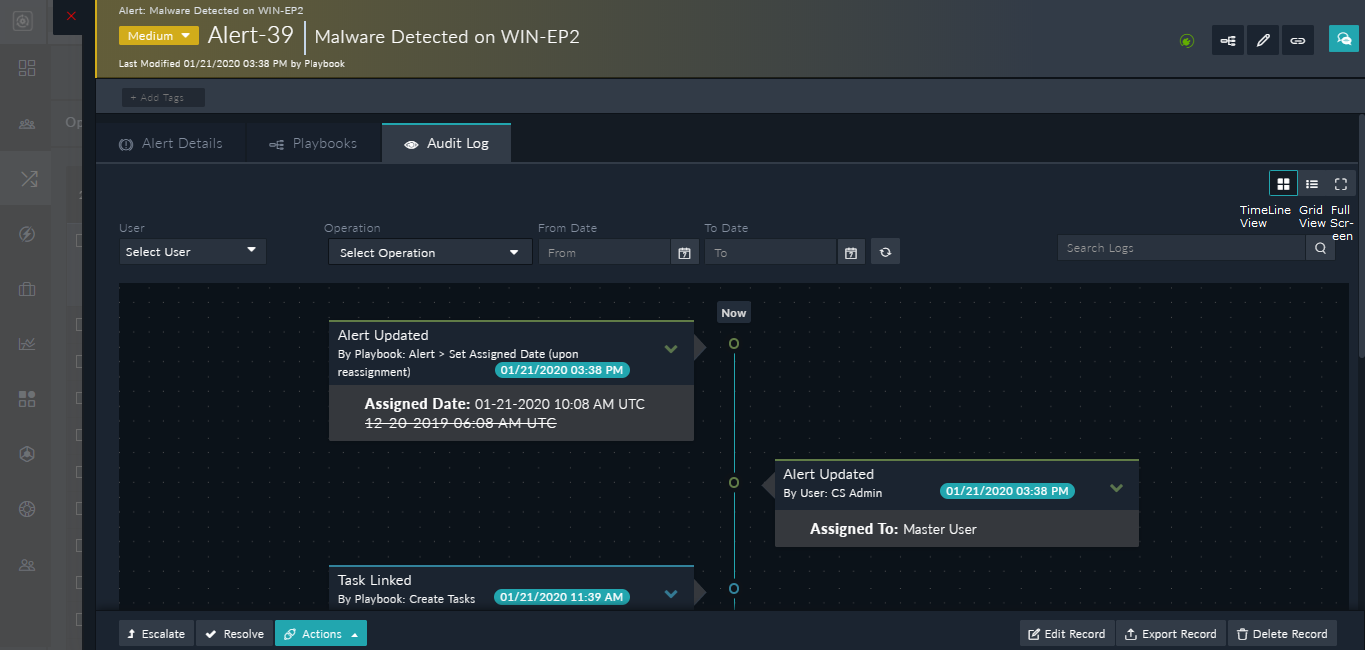 Timeline Widget output on the Detail View page