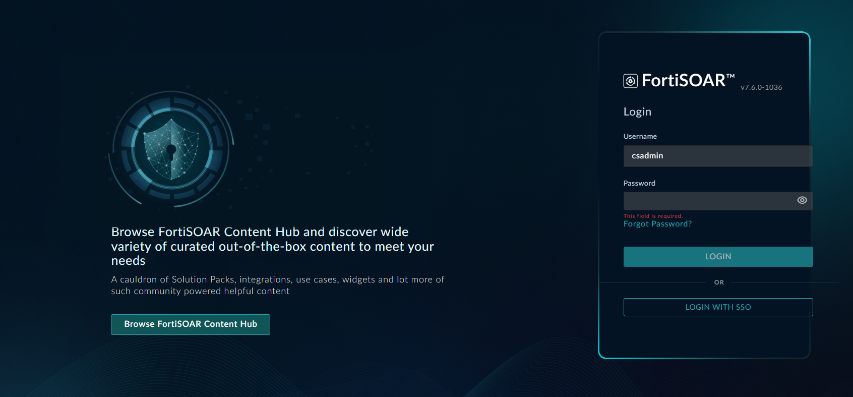 FortiSOAR&trade; login with the SSO link