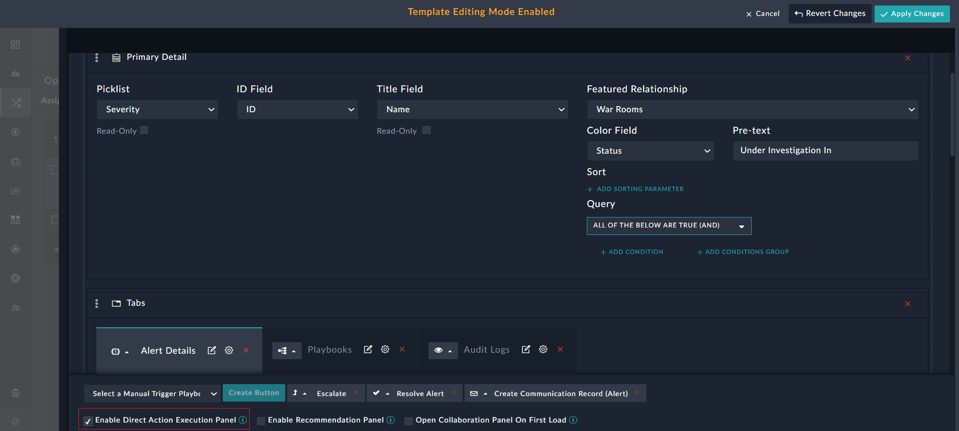 Detail View Template - Allow Action Executions 