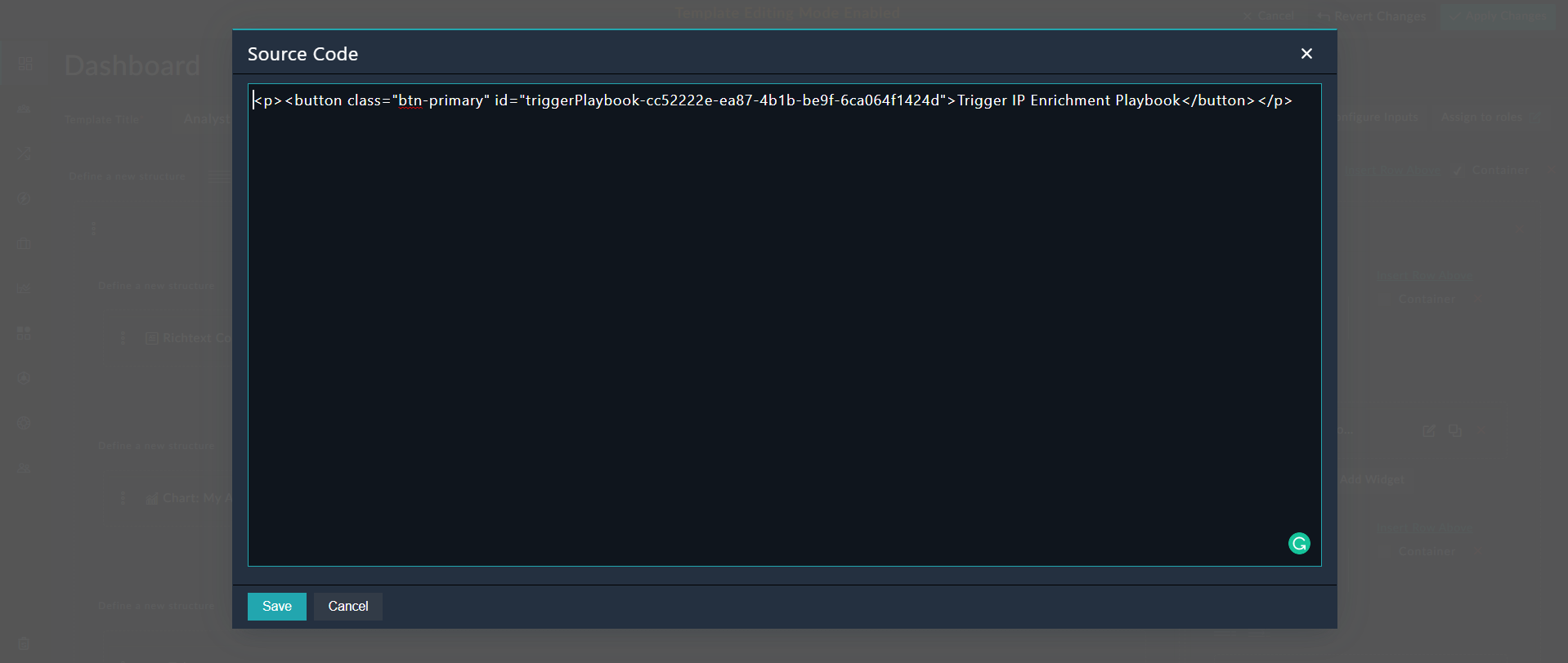 Richtext Context widget - Adding a button to launch a Playbook