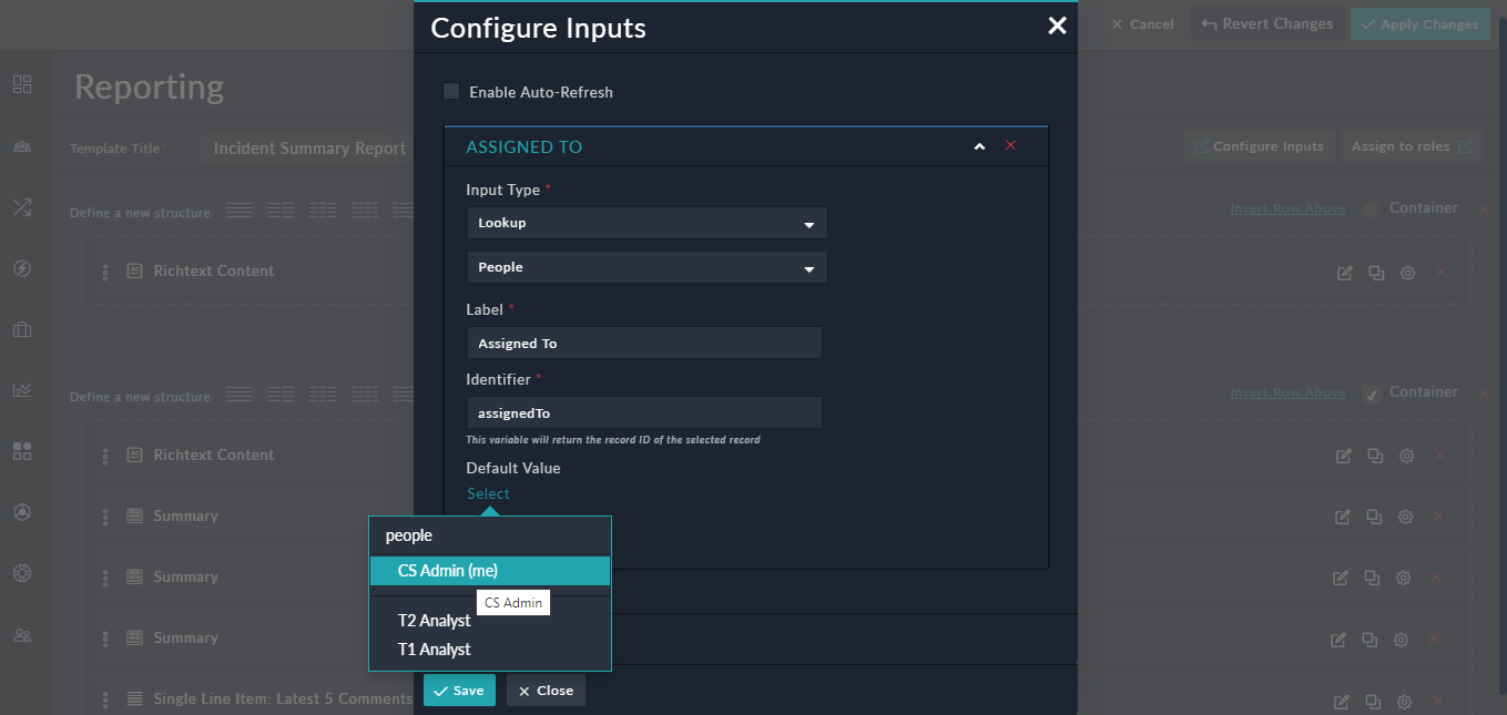 Configure Inputs with Lookup input type