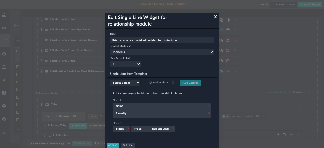 Relationships Single Line Card Widget