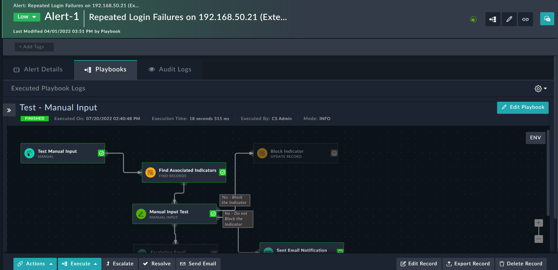 Executed Playbooks widget output in Detail View