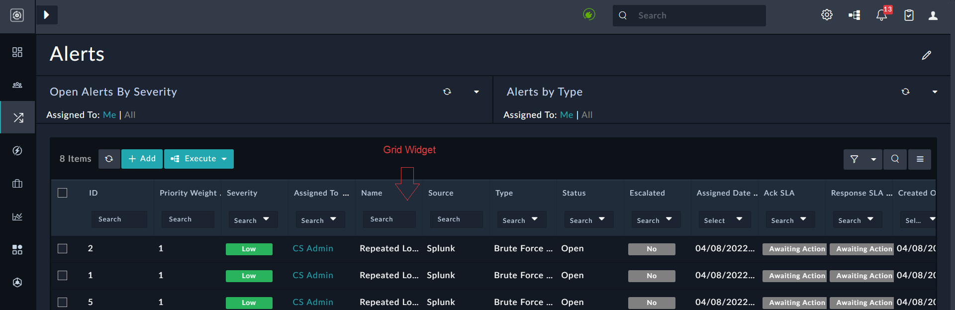 Grid widgets output in Dashboard