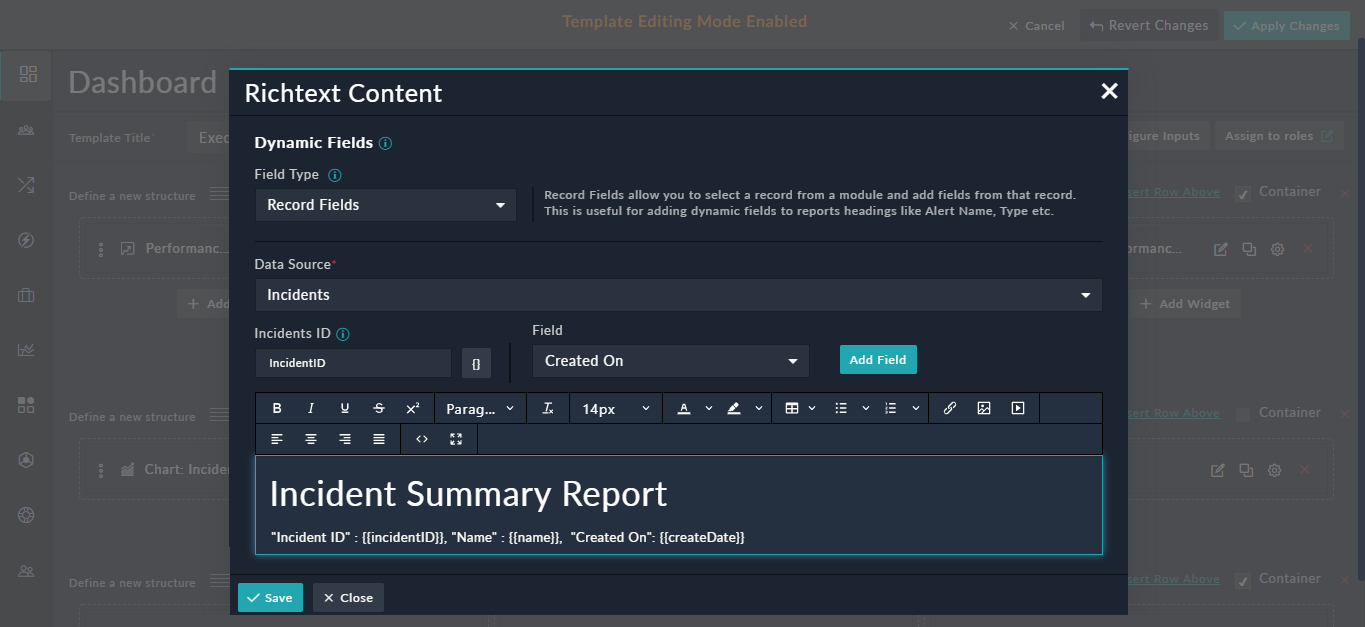 Richtext Content Widget - Incident Summary Report updated
