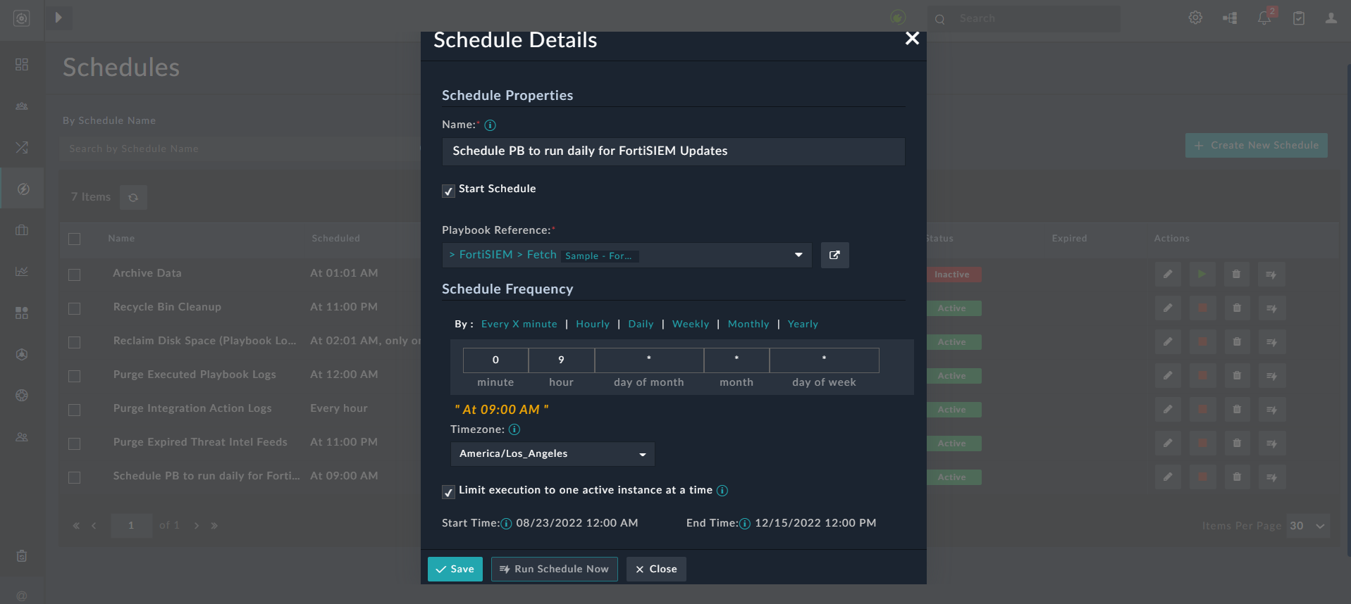 Create Schedule form