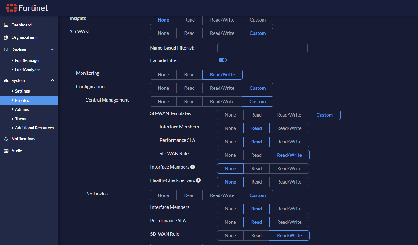 Granular control over SD-WAN template permissions 7.2.2 