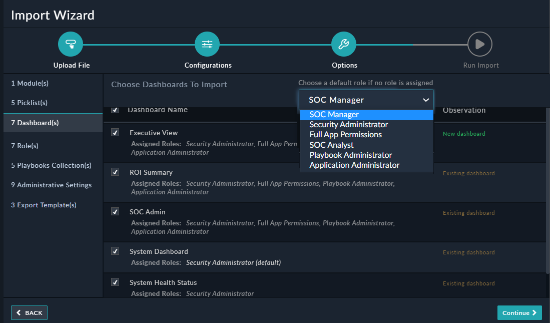 Import Configurations - Dashboards