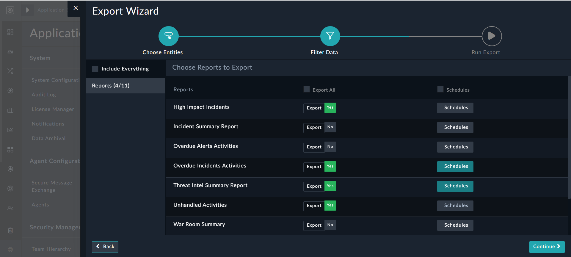 Export Wizard - Reports Page