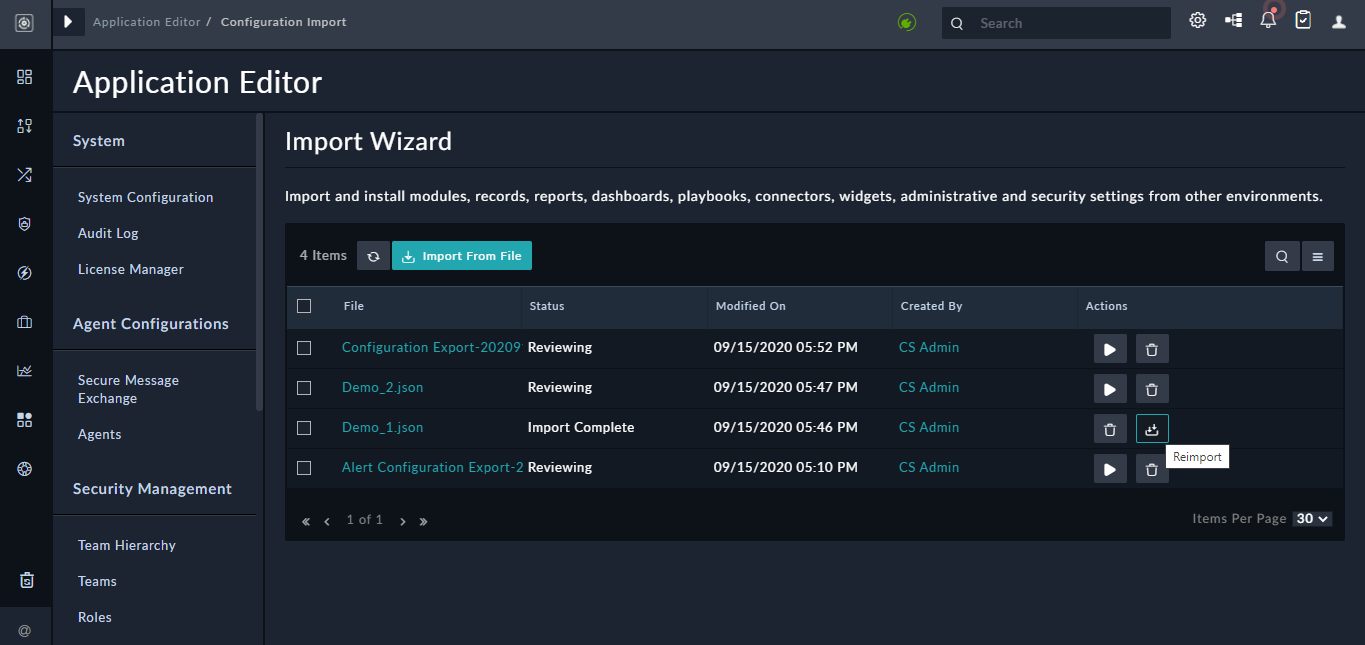 Configuration Import Page