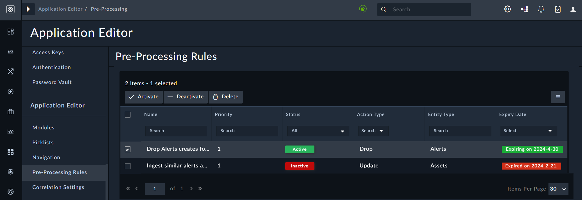 Pre-Processing Rules page