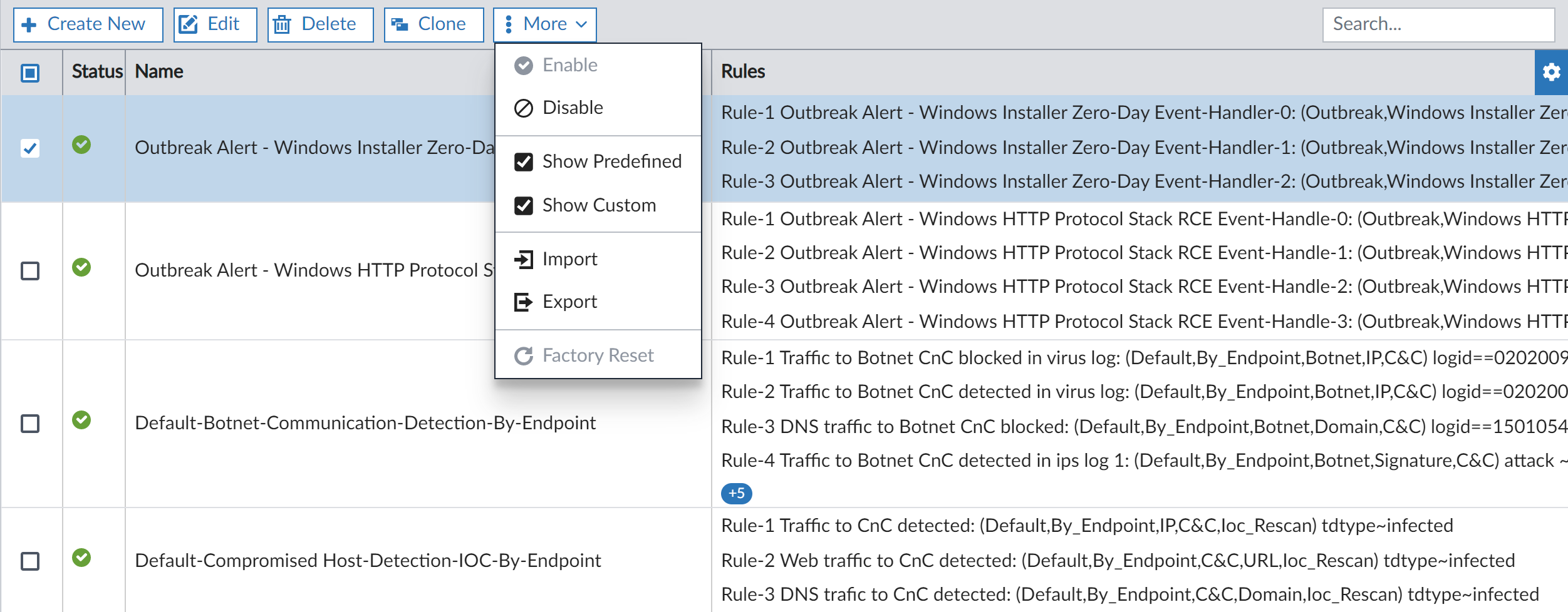 Screenshot displayinig Incidents & Events export