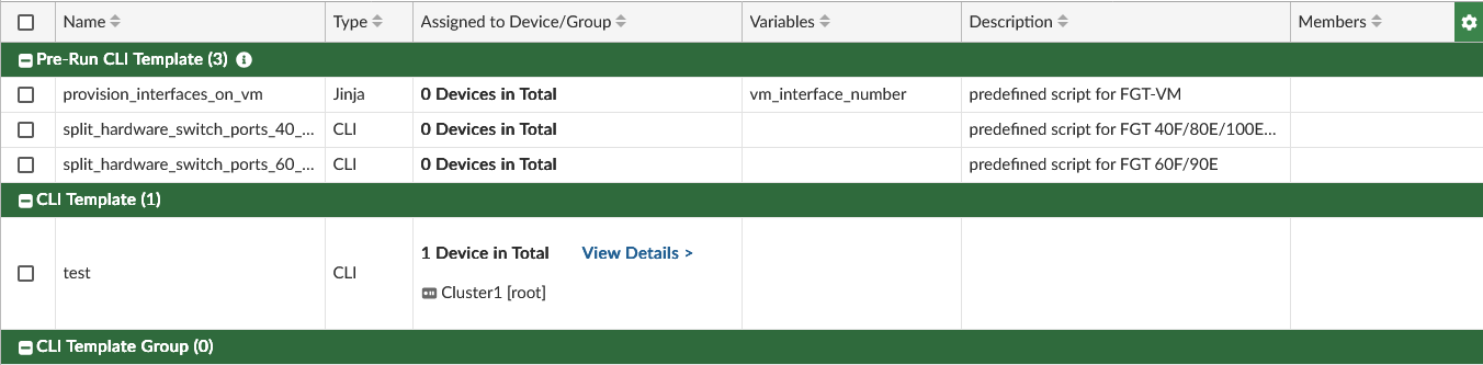 CLI template groups | FortiManager 7.6.4 | Fortinet Document Library