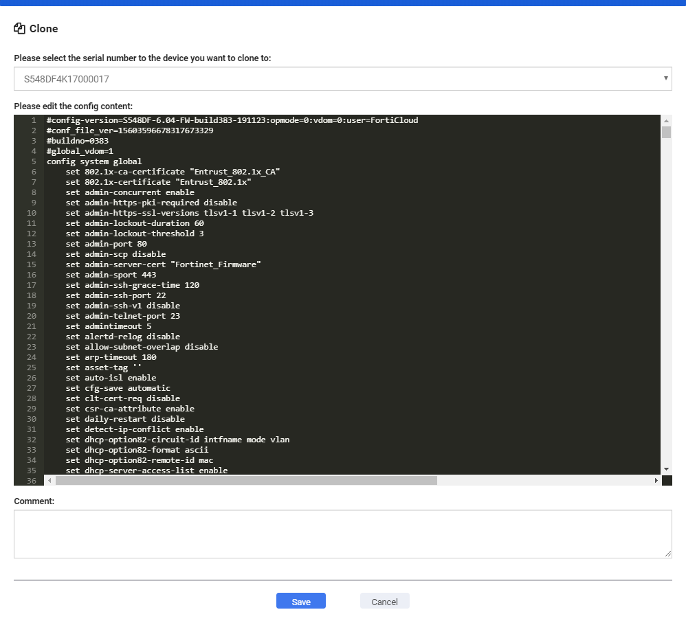 Cloning a configuration file FortiLAN Cloud 22.3.0