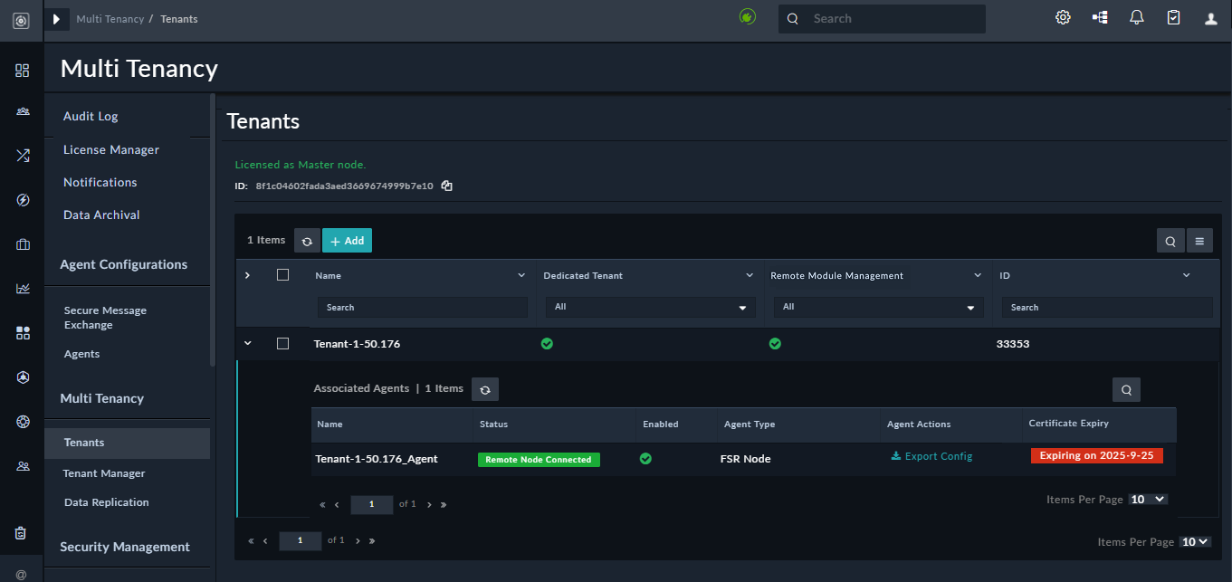 Tenant node - Exporting agent configuration