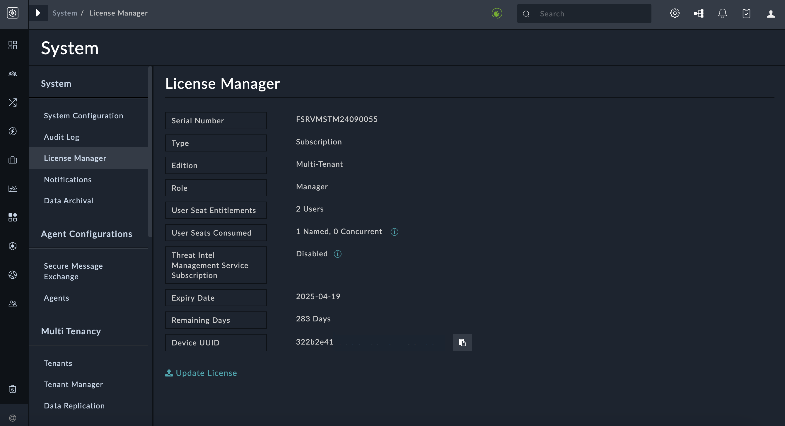 Master node license page