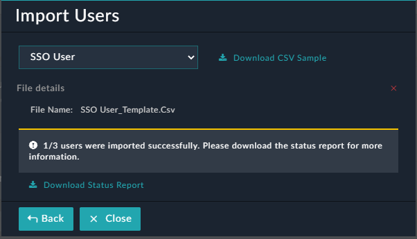 Importing SSO Users - Download Status Report