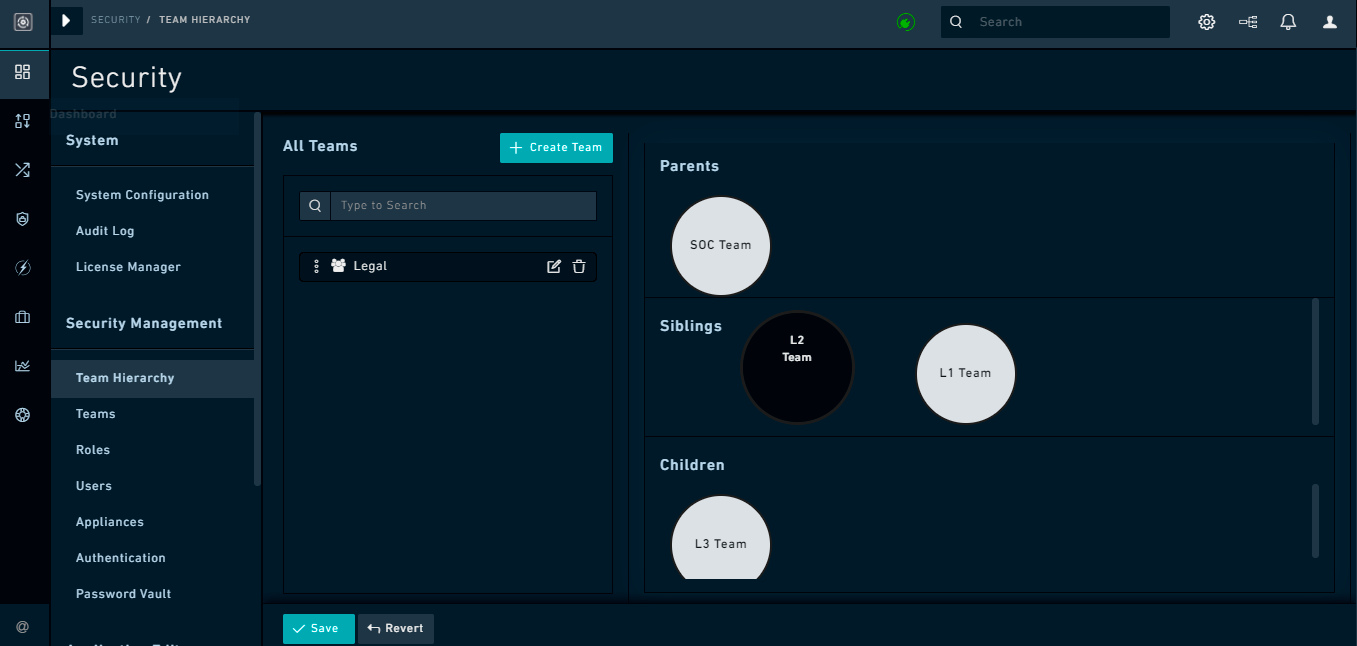 Team Hierarchy Editor-Team in focus
