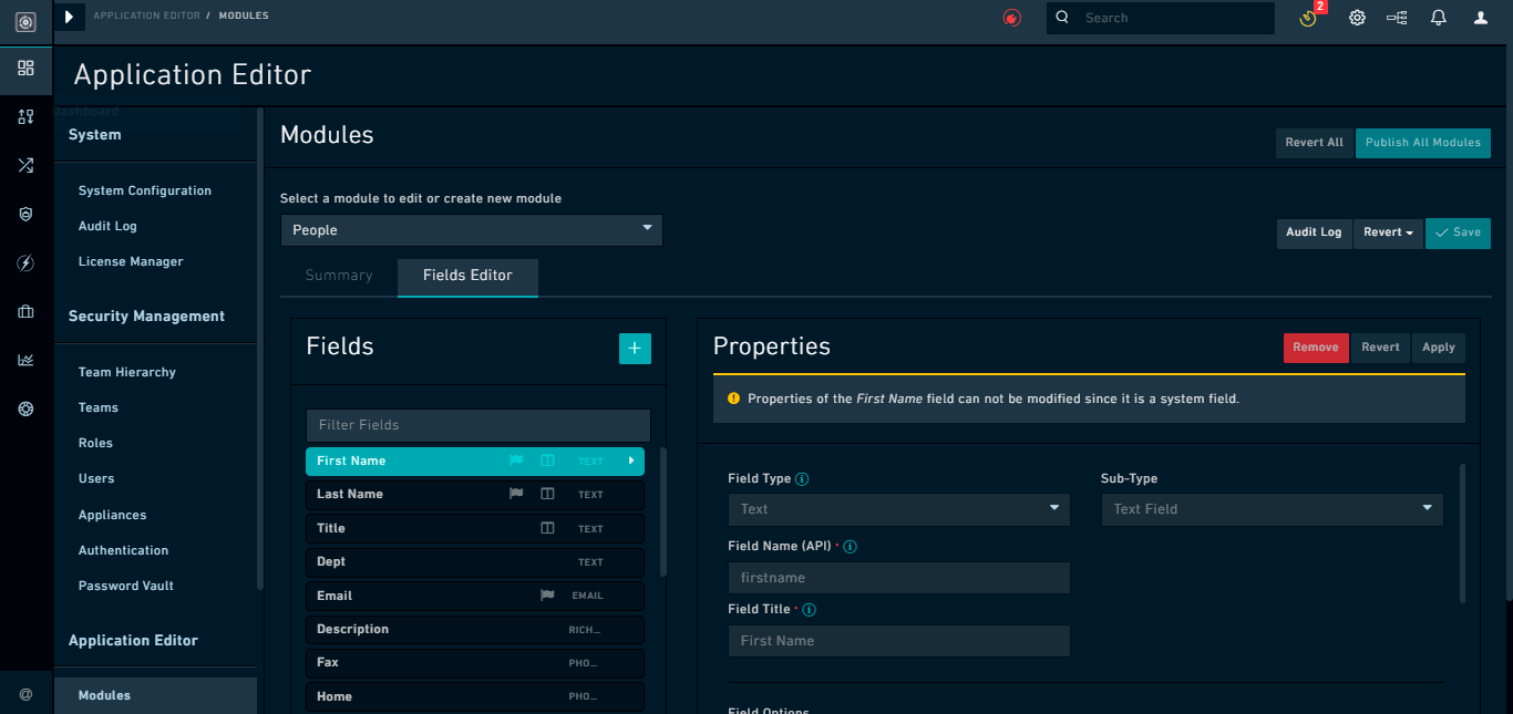 Field Editor tab- Read-only fields
