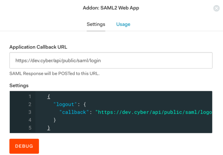Auth0 Application - Addon Settings tab