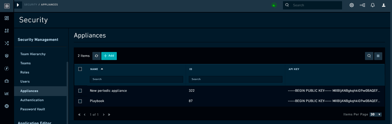 Appliances Overview Screen