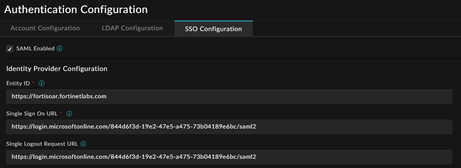 Details of the IdP Configuration section in FortiSOAR