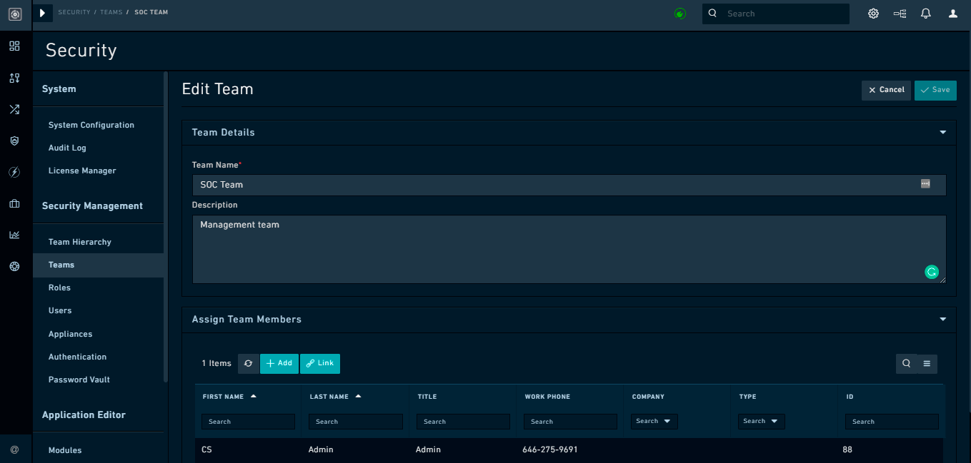 Team membership page