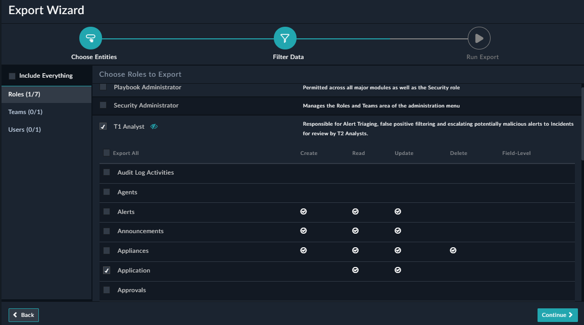 Exporting a role with specific permissions for a selected module
