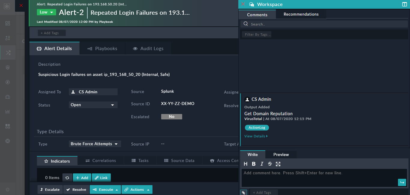 Executed action output in collaboration panel
