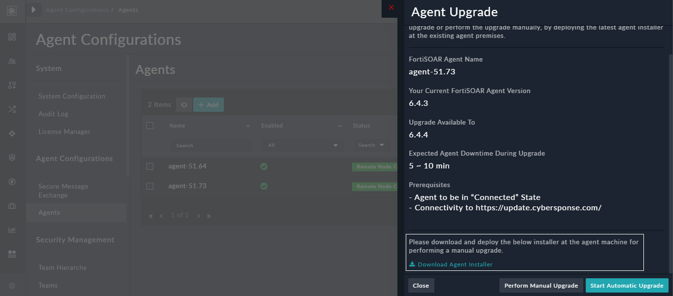 Agents Upgrade Dialog - Manual Upgrade