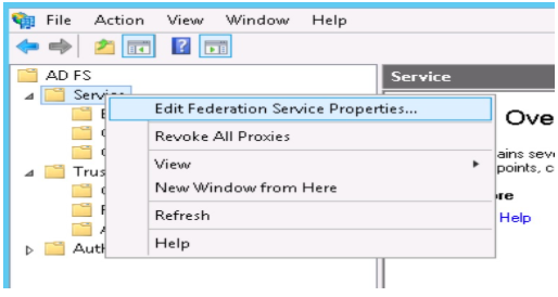 ADFS configuration: Edit Federation Service Properties option