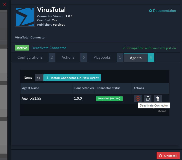 Connector Configuration - Agent tab