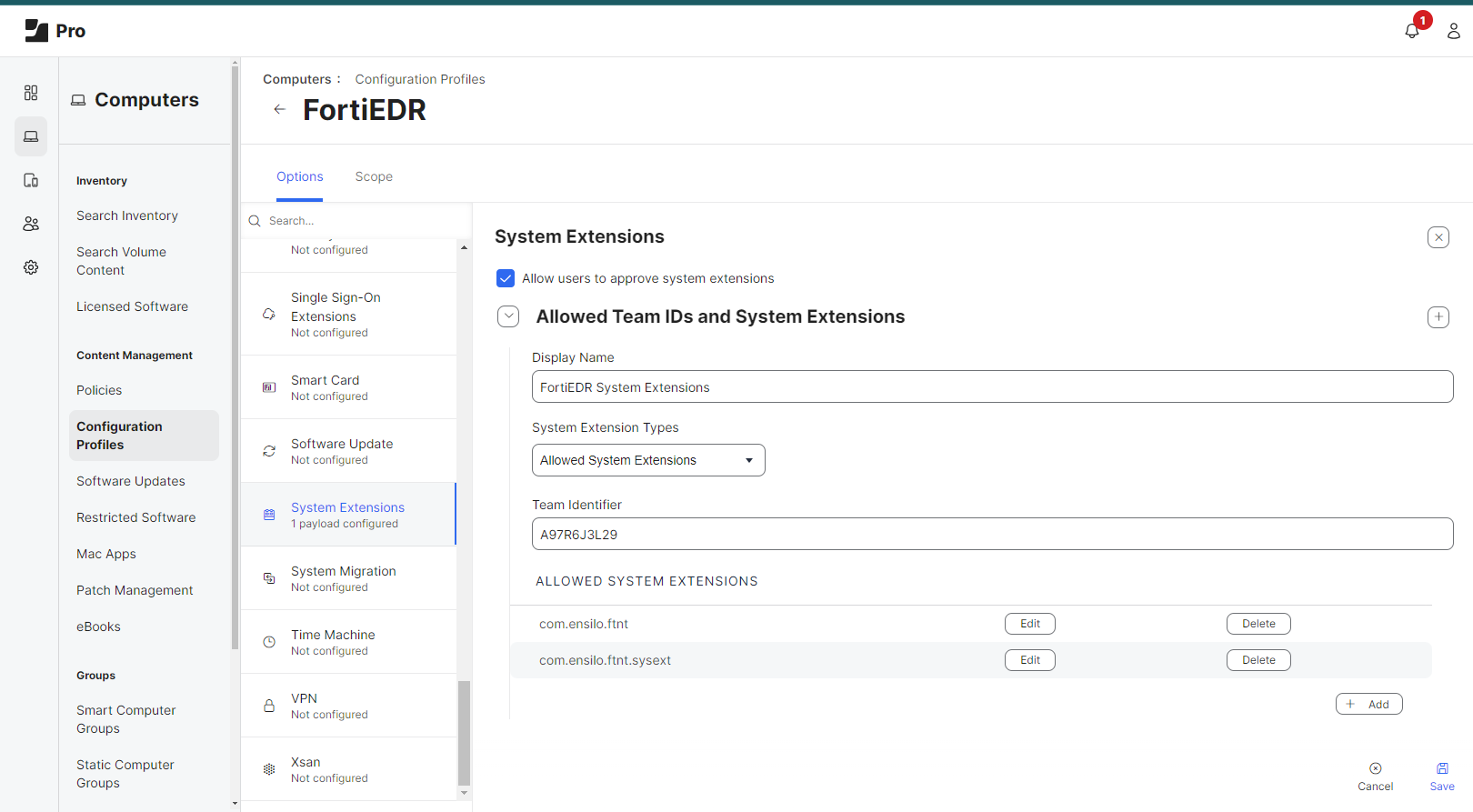 Installing FortiEDR on Mac Big Sur devices using Jamf PRO FortiEDR