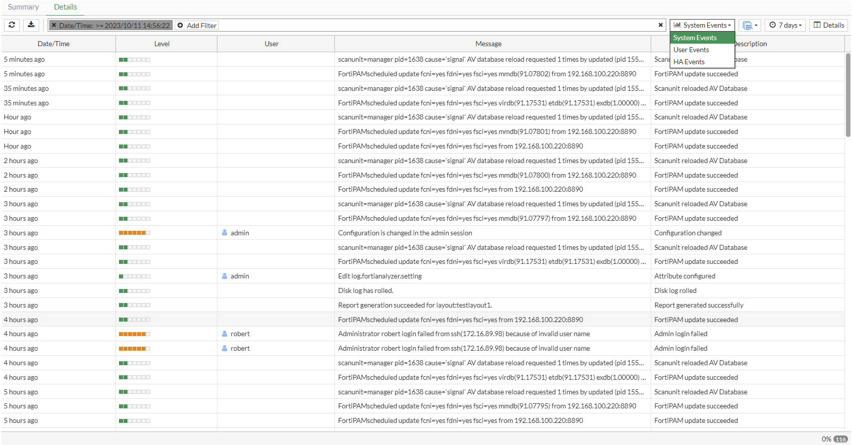 Events | FortiPAM 1.2.0 | Fortinet Document Library