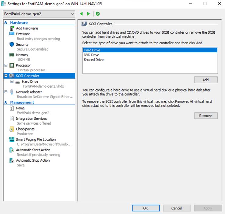 Appendix F Installation on HyperV FortiPAM 1.2.0