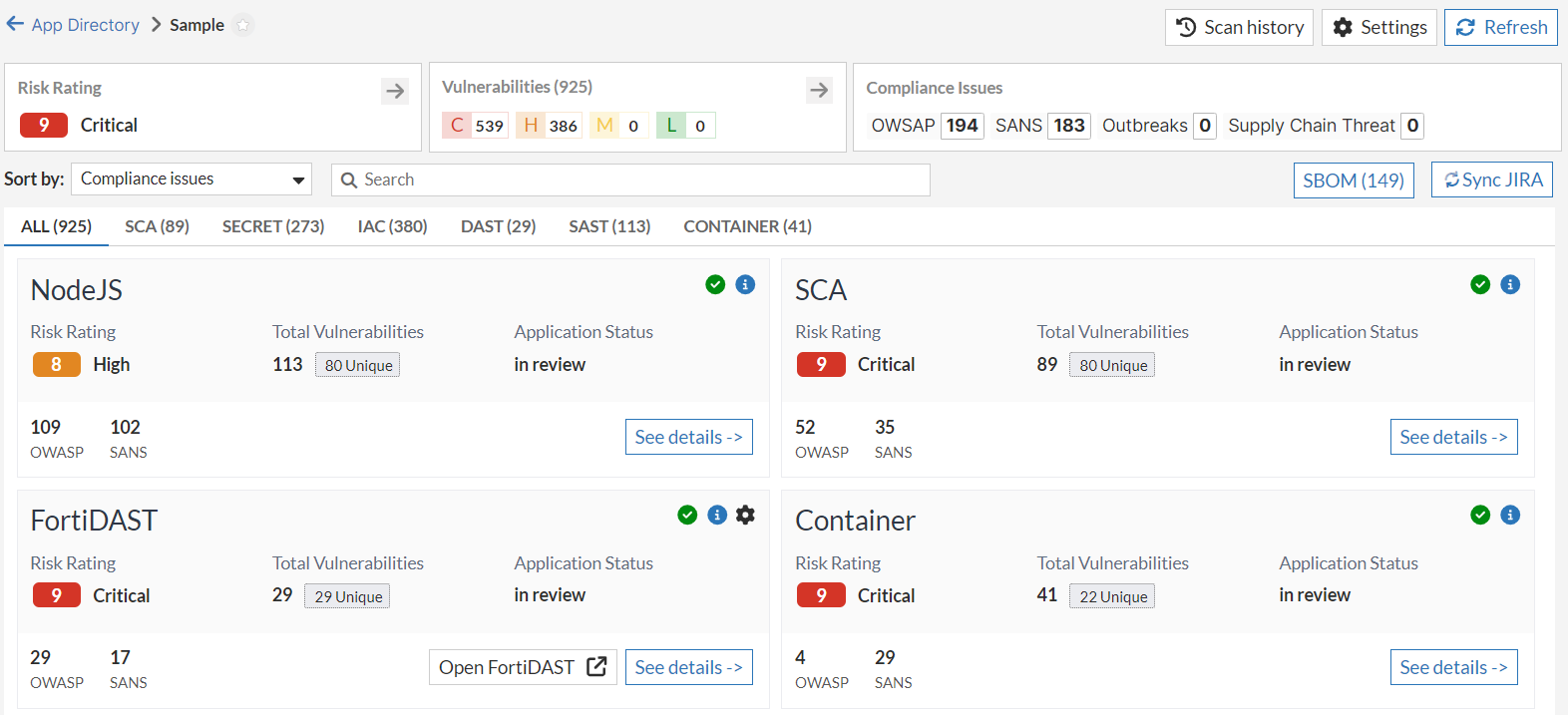 Viewing Scanned Application Details | FortiDevSec 25.1.0 | Fortinet ...