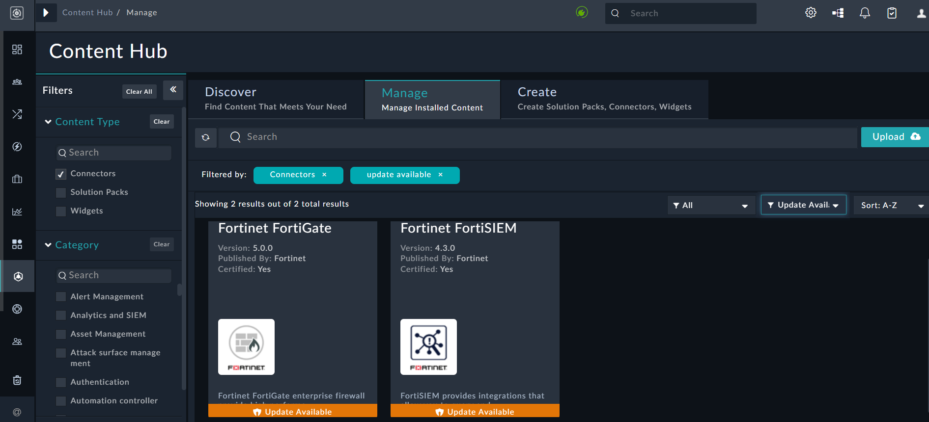 Connector Card-Upgrade Available button