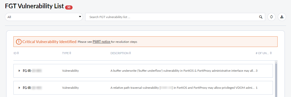 Vulnerable units | FortiCloud Services 25.1.a | Fortinet Document Library
