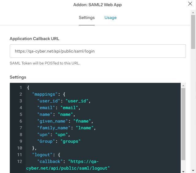 Auth0: Addons SAML2 Web App