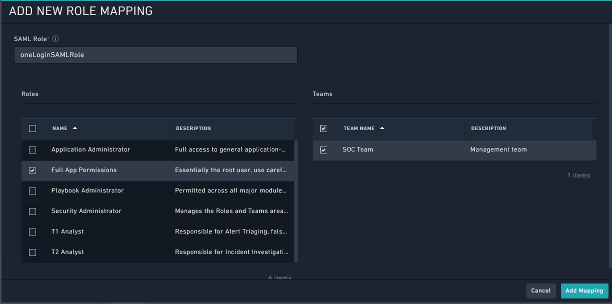 Add New Role Mapping Dialog
